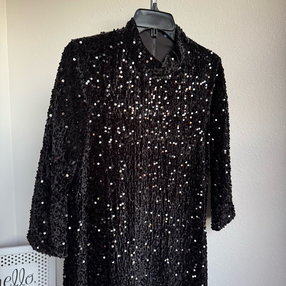 NWT J.McLaughlin Leeza Mini Black Sequin Shirt Dress Sz S - Picture 3 of 5